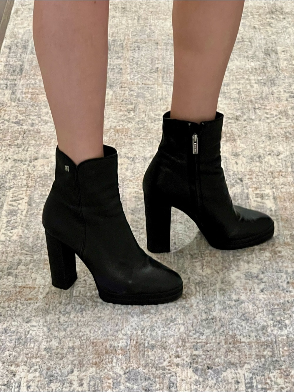 DKNY Black High-Heel Platform Ankle Boots - Women's Fashion Booties